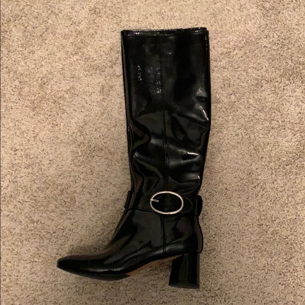 Donald Pliner Knee High Black Patent Leather Boots